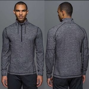 Lululemon 1/2 Zip Mens Small Heather Gray Striped Sweat Session Reflective Run
